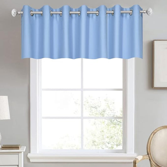Sky Blue Valances for Windows 100X18 Inches Blackout Thermal Insulated Valance with Grommet Top for Kitchen Living Room Short Straight Drape Valance for Bedroom Kids Room 1 Panel