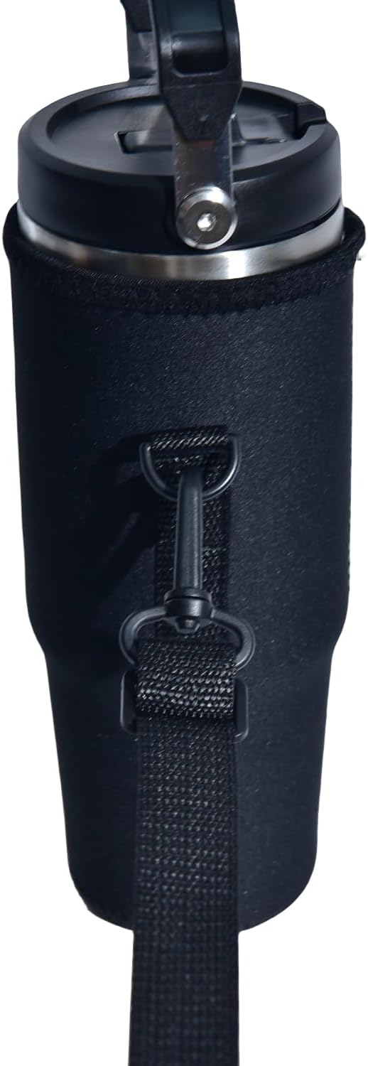 AF-WAN Neoprene Carrier Water Bottle Insulation Sleeve,Waterproof, Anti-Slip, Anti-Scratch Pouch with Shoulder Strap, Compatible With STANLEY IceFlow Stainless Steel Tumbler 30oz (Black)
