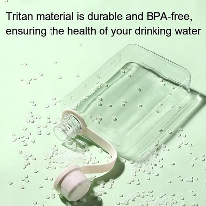 Flat Water Bottle Travel Flask Portable 8.2 oz BPA Free Tritan Square Water Bottles Leakproof Slim Water Bottle for Purse Travel Pocket Sports Fitness (Green, 8.2 OZ)