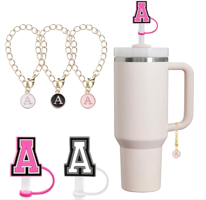 compaitable with stanley cup with accessories,30&40 oz,1 charm letter chain for handle with stanley straw top letter cover for stanley cup (a), small