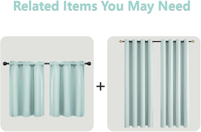 Mrs.Naturall Seafoam Green Curtains for Bathroom Window,Blackout Short Curtains for Bedroom Kitchen,45 Inch Length,Mint Green/Aqua