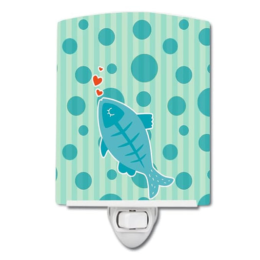 Caroline's Treasures BB6756CNL Polkadot Fish Ceramic Night Light Compact, UL-Certified, Ideal for Bedroom, Bathroom, Nursery, Hallway, Kitchen, 6x4x3, Multicolor