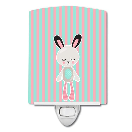 Caroline's Treasures BB8726CNL Bunny Rabbit Ceramic Night Light Compact, UL-Certified, Ideal for Bedroom, Bathroom, Nursery, Hallway, Kitchen, 6x4x3, Multicolor