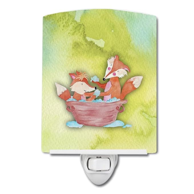 Caroline's Treasures BB7350CNL Foxes Bathing Watercolor Ceramic Night Light Compact, UL-Certified, Ideal for Bedroom, Bathroom, Nursery, Hallway, Kitchen, 6x4x3, Multicolor