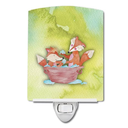 Caroline's Treasures BB7350CNL Foxes Bathing Watercolor Ceramic Night Light Compact, UL-Certified, Ideal for Bedroom, Bathroom, Nursery, Hallway, Kitchen, 6x4x3, Multicolor