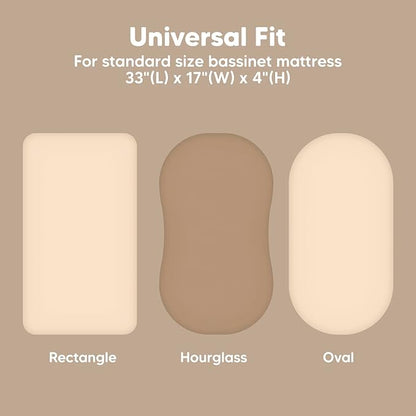 2-Pack Baby Bassinet Sheets Girl, Boy - Viscose Derived from Bamboo Fitted Bassinet Sheets Compatible with Halo Bassinest Swivel Sleeper,Baby Delight,Graco Bedside Bassinet Mattress Sheet (Pecan)