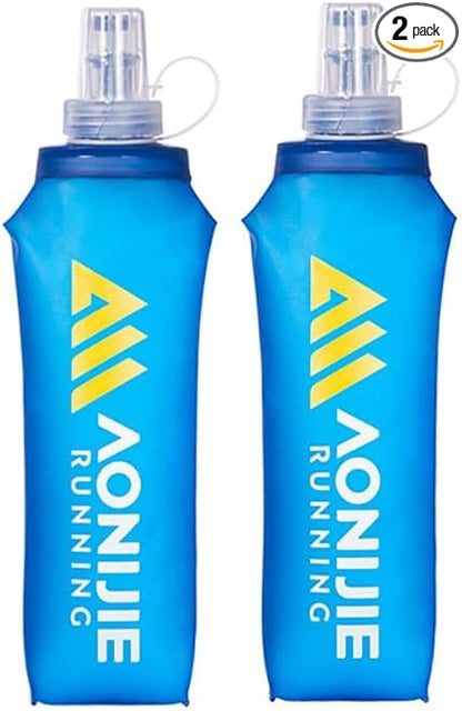 AONIJIE 2Pcs Collapsible Water Bottles, BPA-Free Soft Flask for Hydration Pack Foldable Easy to Carry (2 * 500ml bottle)