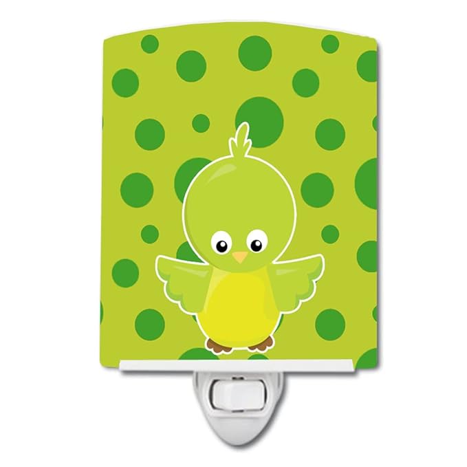 Caroline's Treasures BB7012CNL Bird on Green Polkadots Ceramic Night Light Compact, UL-Certified, Ideal for Bedroom, Bathroom, Nursery, Hallway, Kitchen, 6x4x3, Multicolor