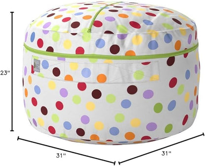 2 Sizes in 1 Stuffed Animal Storage Bean Bag Chair Cover for Kids & Adults | Washable XL Stuffie Seat | 100% Cotton | Pouf Organizer for Plush Toys, Linens, Quilts & Pillows | Polka Dots