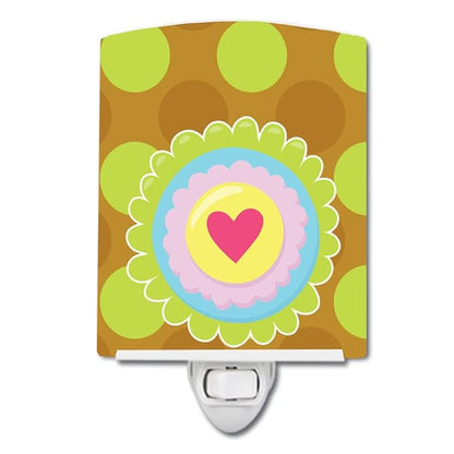 Caroline's Treasures BB9052CNL Heart Flower Green Ceramic Night Light Compact, UL-Certified, Ideal for Bedroom, Bathroom, Nursery, Hallway, Kitchen, 6x4x3, Multicolor