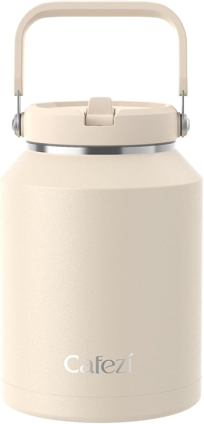 64oz Insulated Water Bottle, Stainless Steel Water Bottles with Flip Straw and Top Handle, Leak Proof, Iced for 34 Hours, 64 oz Tumbler