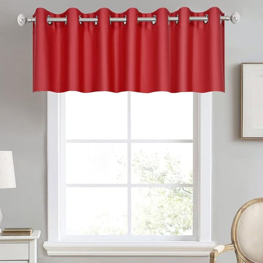 Red Valance for Kitchen Blackout Grommet Curtain Valance Window Treatment for Living Room Short Straight Drape Valance for Bedroom Kids Room/Basement/Loft 100X18 Inch Long 1 Panel