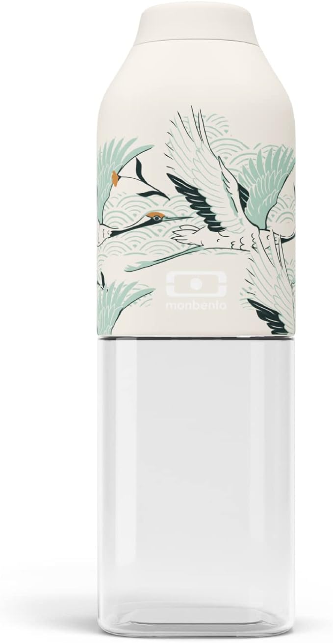 MONBENTO - Clear Reusable Water Bottle MB Positive M graphic Destiny - 17 floz/500 ml Water Bottle Perfect for Work, Travel, Sport, Picnic - Compact, Leakproof BPA Free Water Bottle - Japanese Pattern