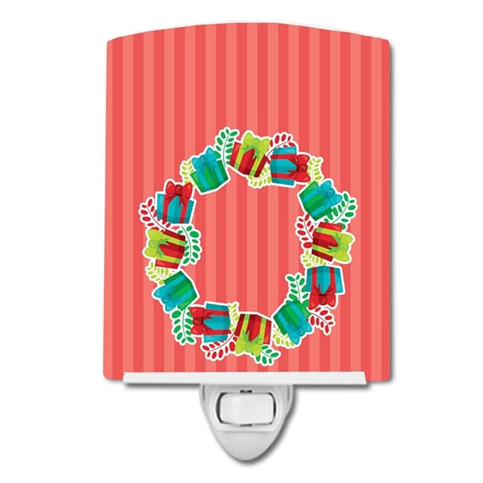 Caroline's Treasures BB6976CNL Christmas Wreath Presents Ceramic Night Light Compact, UL-Certified, Ideal for Bedroom, Bathroom, Nursery, Hallway, Kitchen, 6x4x3, Multicolor