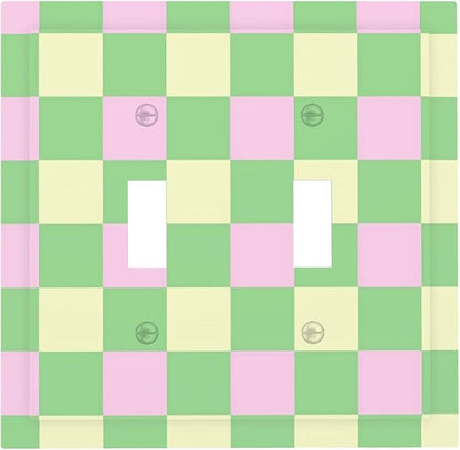 Checkered Gingham Double Toggle Light Switch Covers 2 Gang Wall Plate Dual Decorative Switchplate Electrical Faceplate for Bathroom Country Kitchen Bedroom Decor, 4.9" x 5"