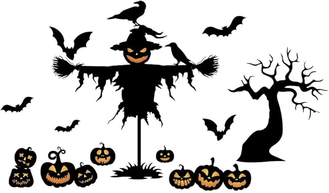 SUPERDANT Halloween Wall Stickers Pumpkin Scarecrow Wall Decals Crows Trees Wall Sticker Halloween Stickers for Kids Halloween Window Decoration for Halloween Party Decorations