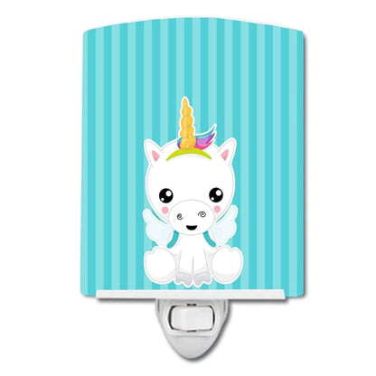 Caroline's Treasures BB9141CNL Unicorn on Blue Stripes Ceramic Night Light Compact, UL-Certified, Ideal for Bedroom, Bathroom, Nursery, Hallway, Kitchen, 6x4x3, Multicolor