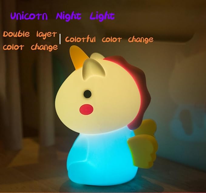 Unicorn Kids Night Light, With flying wings,Cute Animal Soft Silicone LED Color Changing Lamp,Rechargeable Kawaii Nursery Bedside Bedroom Table Decor, Best Birthday Christmas Gift for Kid Girl Boy