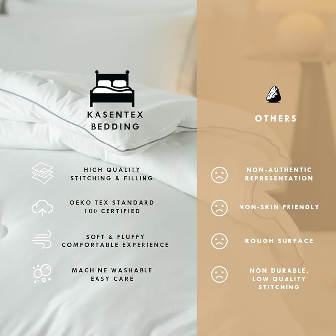 KASENTEX Super-Duper Ultra Soft Jersey Knit Queen Comforter Set, Buttery Smooth Bed Bedding White Comforter 3 Piece Solid Breathable - All Season Queen Size with 2 Pillow Case Shams, 88x90 inches