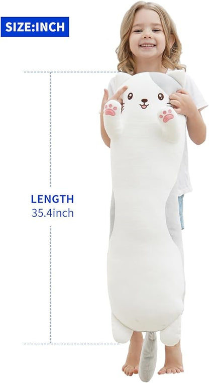 35.4" Cat Stuffed Animal, Soft Long Pillow Doll Cute Cartoon Kitten Plush Hugging Pillow Plushies Toy Gift for Kids, Girls,Birthday,Valentine,Easter