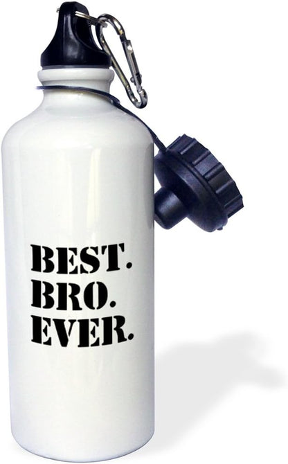 3dRose Best Bro Ever Gifts for Brothers Black Text Sports Water Bottle, 21 oz, White