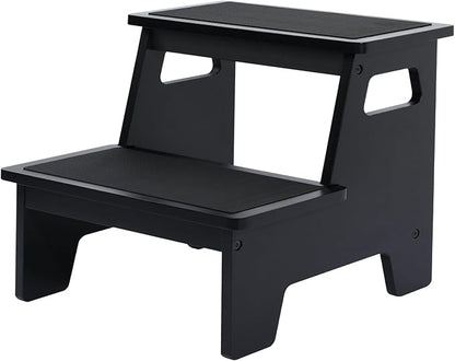 Kids Step Stools for Toddlers Bathroom Wood Toddler Step Stool Kitchen Counter Sink Baby Stepstools Bamboo Wooden Foot Bed Stool for Child Potty Training Toilet Stool Stepping Stool, Black with Pads