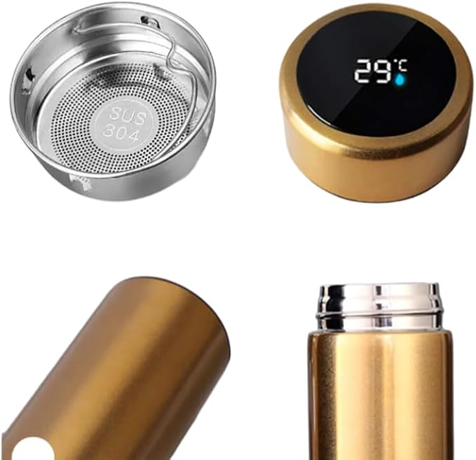 LIQUID WATER BOTTLE, 40oz Stainless Steel Water Bottle with Time Display and Leak-Proof Flip Top, Motivational Quote for Fitness, Gym, Work, Travel (Gold), large