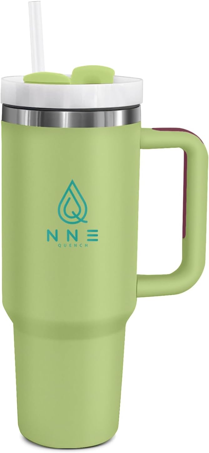 40oz stainless Steel Insulated Tumbler with Handle, lid and straw for cold water, Iced tea, or coffee - 100% Leak-Proof - Cupholder Friendly Travel Mug- Gifts for Women Men Him Her (Green)
