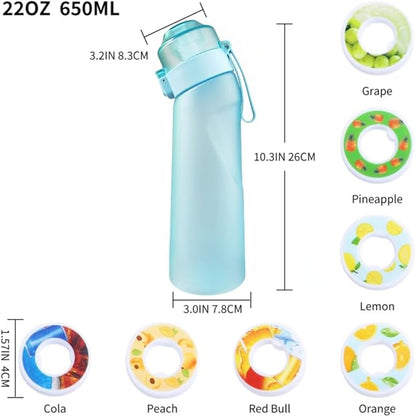 Air Water Bottle 8PCS Flavor Pods 22oz Fruit Fragrance Scented Water Cup BPA Free 0% Sugar For Outdoor Sports,Gifts From Friends (1 bottle Matte Blue+7 pods in random flavors)