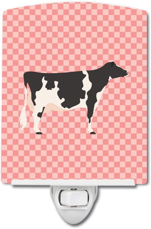 Caroline's Treasures BB7822CNL Holstein Cow Pink Check Ceramic Night Light Compact, UL-Certified, Ideal for Bedroom, Bathroom, Nursery, Hallway, Kitchen, 6x4x3, Multicolor