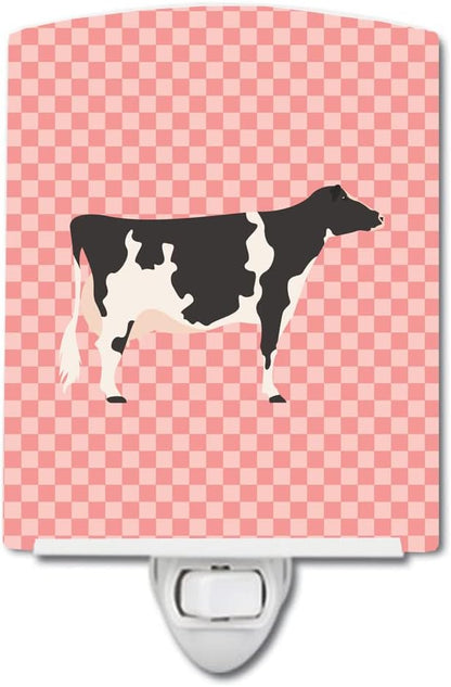 Caroline's Treasures BB7822CNL Holstein Cow Pink Check Ceramic Night Light Compact, UL-Certified, Ideal for Bedroom, Bathroom, Nursery, Hallway, Kitchen, 6x4x3, Multicolor