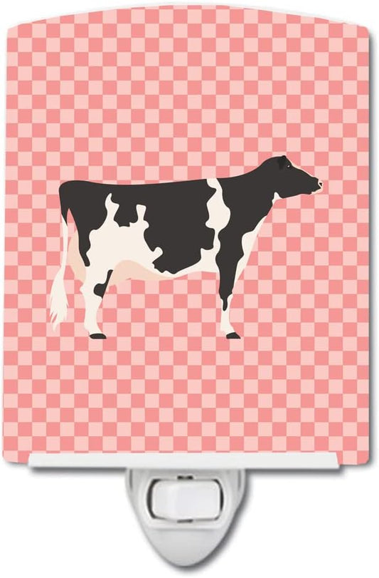 Caroline's Treasures BB7822CNL Holstein Cow Pink Check Ceramic Night Light Compact, UL-Certified, Ideal for Bedroom, Bathroom, Nursery, Hallway, Kitchen, 6x4x3, Multicolor