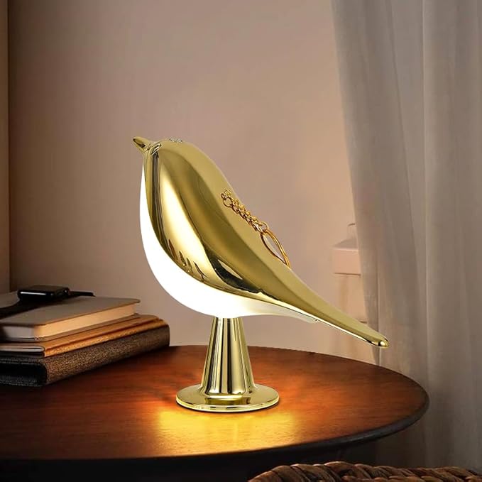 Cute Bird Lamp, Bird Light Bed Lamp Small Table Lamp with 3 Level Brightness Rechargered Gold ABS Plastic Dimmable Night Light for Kids Nursery Light Desk Lamp for Bedroom, Kitchen (Champagne Gold)