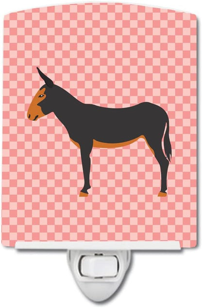 Caroline's Treasures BB7855CNL Catalan Donkey Pink Check Ceramic Night Light Compact, UL-Certified, Ideal for Bedroom, Bathroom, Nursery, Hallway, Kitchen, 6x4x3, Multicolor