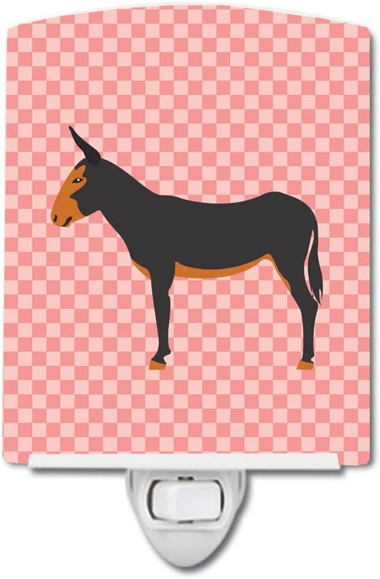 Caroline's Treasures BB7855CNL Catalan Donkey Pink Check Ceramic Night Light Compact, UL-Certified, Ideal for Bedroom, Bathroom, Nursery, Hallway, Kitchen, 6x4x3, Multicolor