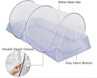 Akiky Mosquito Net Pop Up Bed Net Tent with Gray Bottom Portable&Foldable Bed Canopy for Bunk Bed Twin/Twin XL Bed Sleeping Tent for Indoor Outdoor, Gray/White