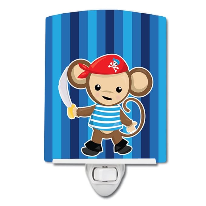 Caroline's Treasures BB8977CNL Pirate Monkey Blue #2 Ceramic Night Light Compact, UL-Certified, Ideal for Bedroom, Bathroom, Nursery, Hallway, Kitchen, 6x4x3, Multicolor