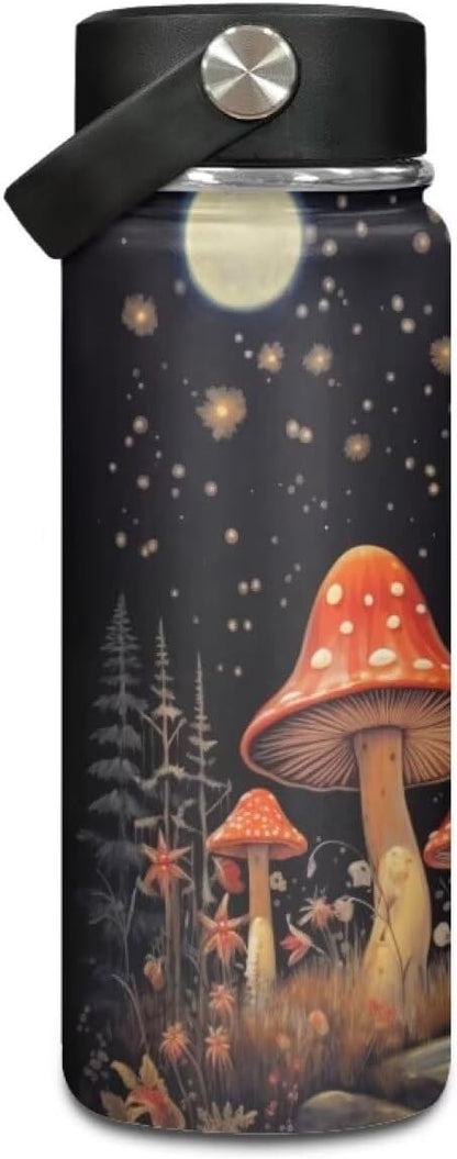 Mushroom Insulated Water Bottle for Women Men 20 Oz Vacuum Water Bottle for Hot & Cold Drinks, Wide Mouth, Great for Travel, Hiking & Camping