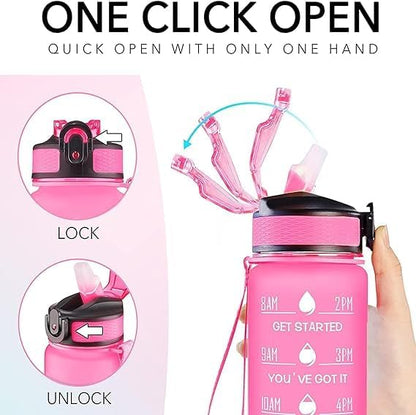 African American Woman with Quotes 32 OZ Drinking Water Bottle with Times to Drink and Straw, Motivational with Carrying Strap, Leakproof BPA & Toxic Free, Ensure You Drink Enough Water
