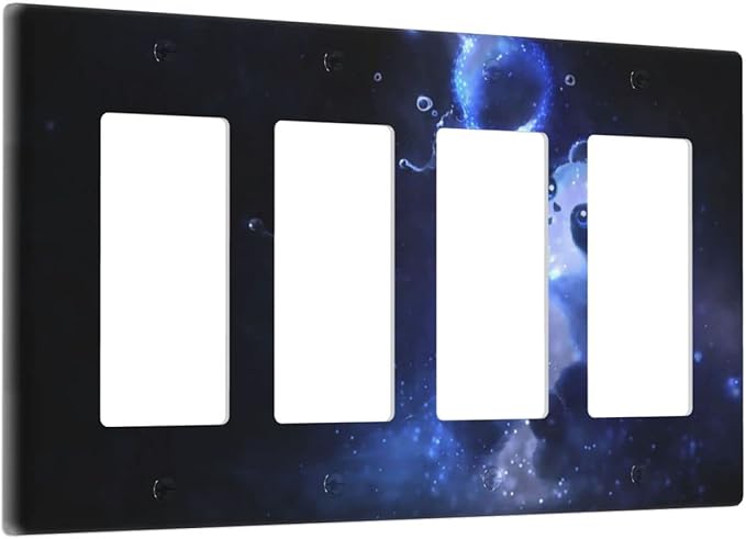Cute Baby Panda Light Switch Cover Wall Plate Decorative 4 Gang Quad Rocker Covers Blue for Kitchens Farmhouses Playrooms Bathrooms Bedrooms 4.5 x 8 in
