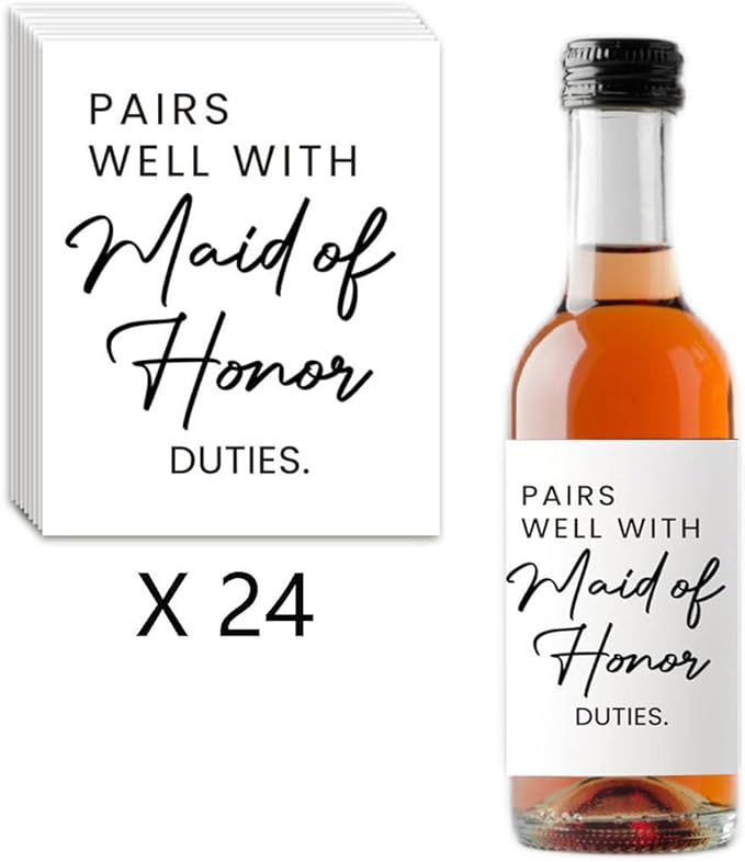 24Pcs Mini Maid of Honor Wine Labels, Bridesmaid Proposal Gifts, Wedding Engagement Gift for Maid of Honor Bridesmaid Wine Label, Pairs Well with Maid of Honor Duties