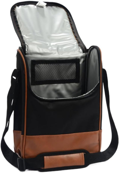 Ax store Wine Leather Tote Bag, Insulated Waterproof Cooler Bag for Picnic and Beach, Wine Carrier 2 Bottle, 2 Bottle Wine Bag, Zippered Wine Handbag Transporter for Gift and Travel, Leather Wine Bag
