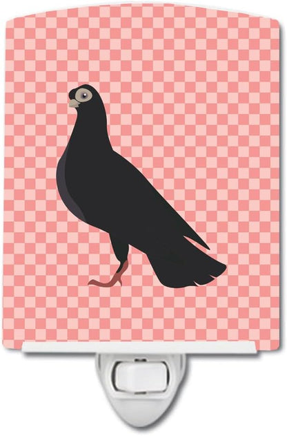 Caroline's Treasures BB7947CNL Budapest Highflyer Pigeon Pink Check Ceramic Night Light Compact, UL-Certified, Ideal for Bedroom, Bathroom, Nursery, Hallway, Kitchen, 6x4x3, Multicolor