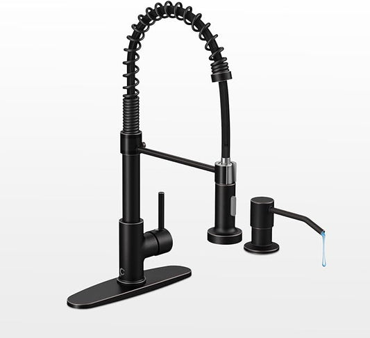 Oil Rubbed Bronze Single Handle Kitchen Faucet Set with Pull Down Sprayer and Soap Dispenser, 17-inch Tall