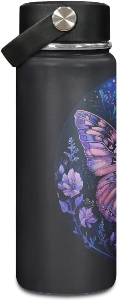 Butterfly Water Bottles Stainless Steel Wide Mouth Vacuum Insulated Thermos Leakproof Canteen Keep Cold,18 Oz