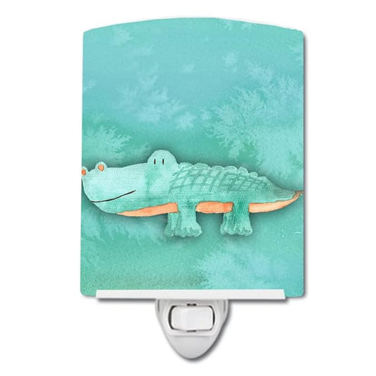 Caroline's Treasures BB7385CNL Alligator Watercolor Ceramic Night Light Compact, UL-Certified, Ideal for Bedroom, Bathroom, Nursery, Hallway, Kitchen, 6x4x3, Multicolor