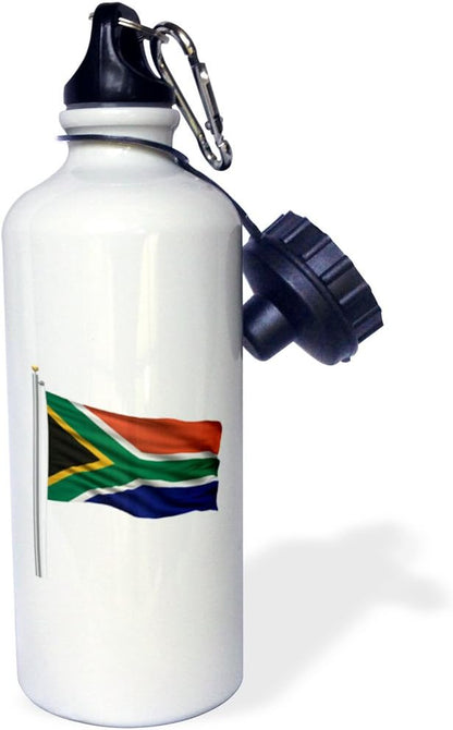3dRose "Flag of South Africa on a flag pole over white African" Sports Water Bottle, 21 oz, White