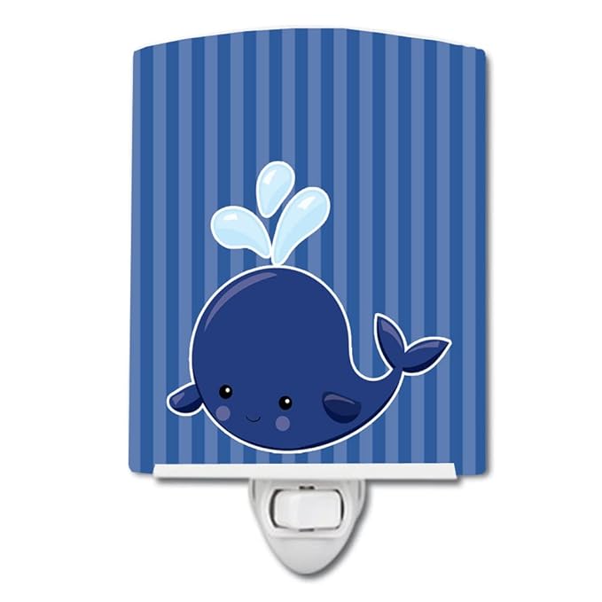 Caroline's Treasures BB8885CNL Nautical Whale Blue #2 Ceramic Night Light Compact, UL-Certified, Ideal for Bedroom, Bathroom, Nursery, Hallway, Kitchen, 6x4x3, Multicolor