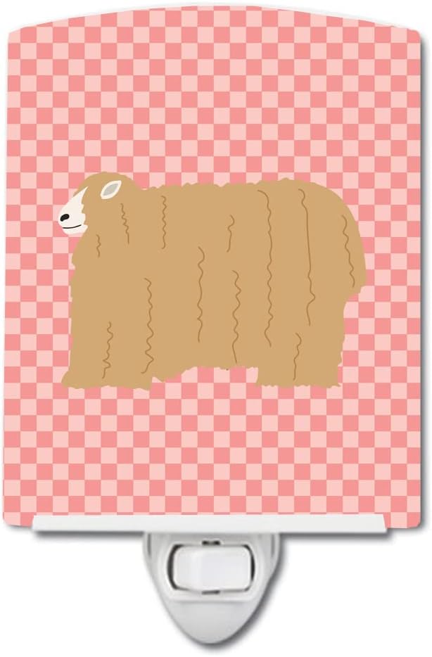 Caroline's Treasures BB7971CNL Lincoln Longwool Sheep Pink Check Ceramic Night Light Compact, UL-Certified, Ideal for Bedroom, Bathroom, Nursery, Hallway, Kitchen, 6x4x3, Multicolor