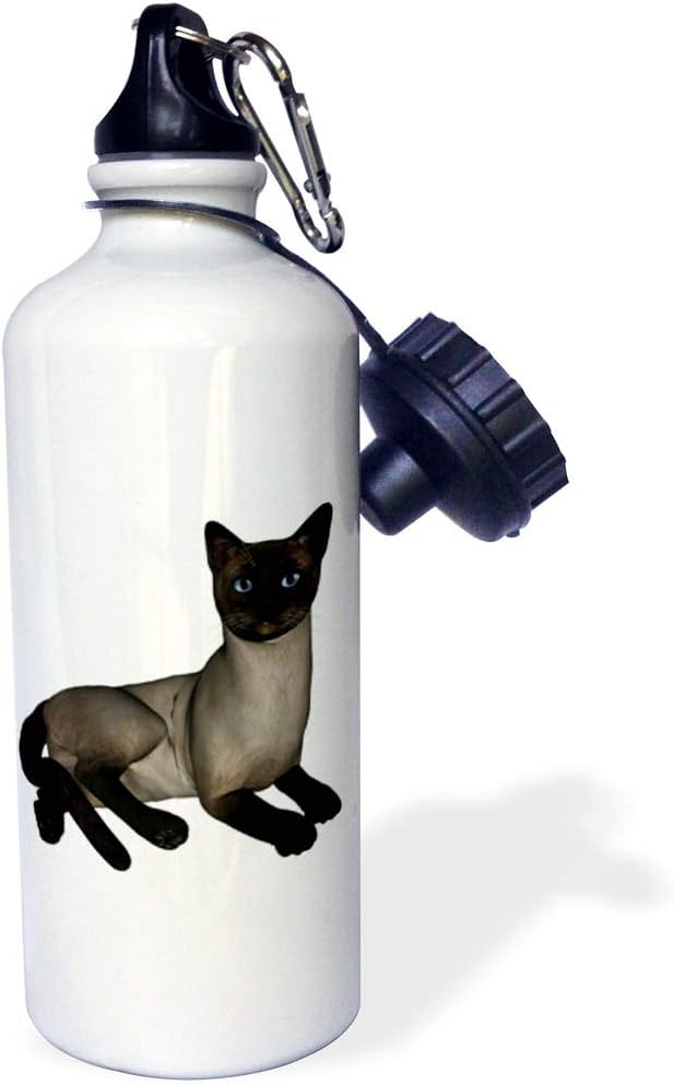 3dRose "Siamese Cat Laying Down" Sports Water Bottle, 21 oz, White